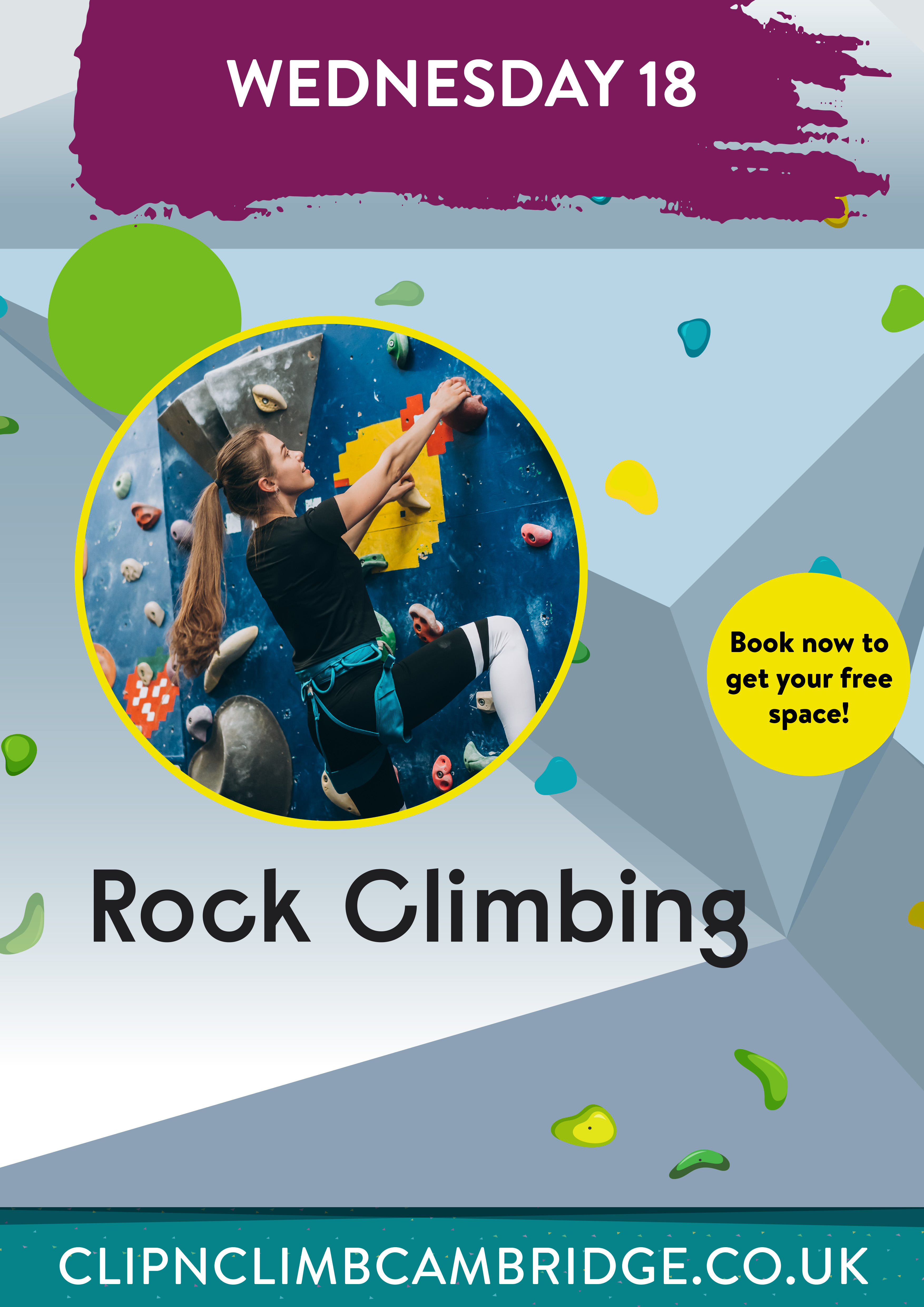 Wednesday 18 January. Rock Climbing. Book now to get your free space.