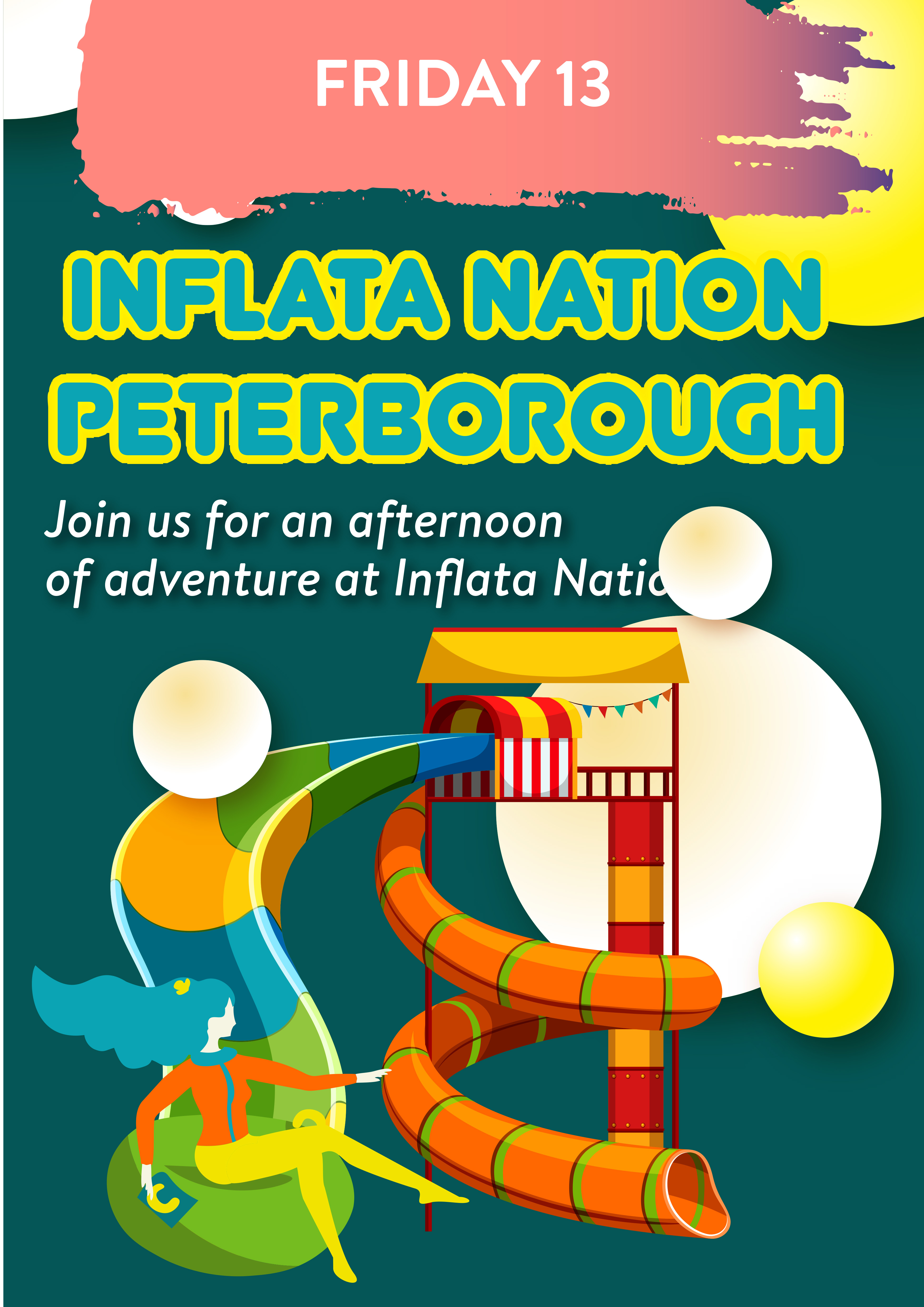 Friday 13 January. Inflata Nation Peterborough. Join us for an afternoon of adventure at Inflata Nation.